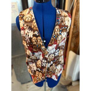 VTG 90s All Over Dogs Four-Button Cotton Vest Medium